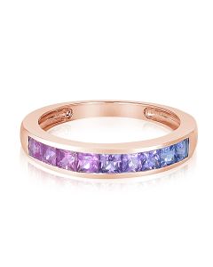 Half Set Eternity Sapphire Wedding Band 1 Carat 14K Rose Gold Promise Ring