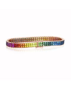 Rainbow Tennis Bracelet 3.4mm 30 Carat Princess Bracelet Wedding Set Top Selling Sapphire Jewelry in 14K 18K Solid Pink Gold