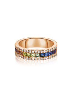 Pink Gold Rainbow Ring Pave Diamond PINK UNICORN 2.0mm Princess Cut Ombre Sapphire 0.65 Carats Formal Jewelry Professional Accessory
