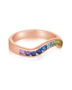 Rainbow Tides Band in 14K Pink Gold 1 Carat Natural Ombre Sapphire Ring 2.0mm Avant Garde Design