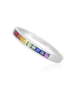Rainbow Ring 2.0mm Princess Sapphire 3/4 Carat Natural Gemstone Silver Unicorn Ring