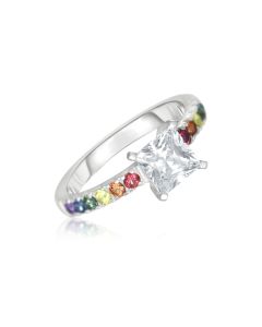Rainbow Sapphire Ring with Simulated Diamond Centre in 925 Sterling Silver by: Rainbowsapphirejewelers.com