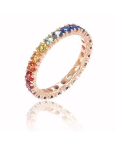 Sapphire Eternity Promise Ring14K Pink Gold Stackable Ring 2.4mm 2.14 Carats