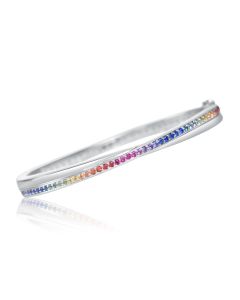 Sapphire Bracelet White Gold Bangle in 14K Rainbow Sapphire Bracelet 1.5mm Pave Set Top Natural Multicolor Gemstone Made Jewelry 1.35carats