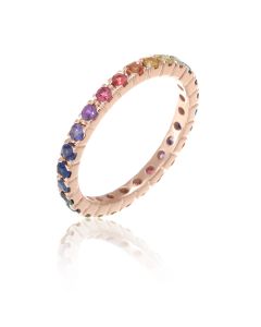 Rose Gold Sapphire Eternity Ring 18K 14K Gold Ring Rainbow Engagement Ring Dainty Promise Ring