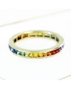 Sapphire Eternity Gold Ring in 14K 18K Gold 1.8mm Sapphires Thin Dainty Eternity Ring
