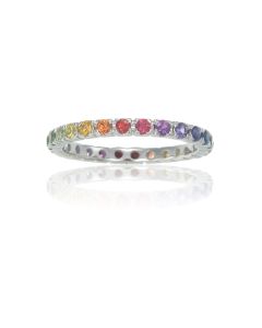 Colorful Sapphire Boho Ring Sterling Silver Ring 2mm Sapphire Pave Set Stackable Avant Garde Band