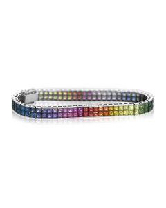 Rainbow Sapphire Double Row Invisible Set Tennis Bracelet 14K White Gold (25ct tw) By:rainbowsapphirejewelers.com
