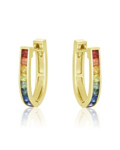 Rainbow Sapphire Earrings J Hoop Huggie 14K Yellow Gold (2ct tw) By:rainbowsapphirejewelers.com
