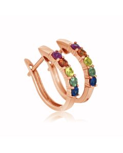 Rainbow Sapphire Prong Set Huggie Earrings in solid gold by rainbowsapphirejewelers.com