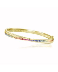 Rainbow Sapphire Bracelet 14K Yellow Gold LUXE-BOHO Bangle 1.5mm Pave Set 1.35carats Tennis Bracelet