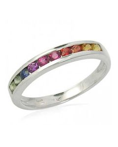 Rainbow Sapphire Half Eternity Band Ring 925 Sterling Silver (3/4ct tw) By:rainbowsapphirejewelers.com