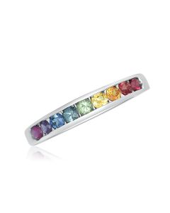 Rainbow Sapphire Half Eternity Band Ring 925 Sterling SIlver (1ct tw) By:rainbowsapphirejewelers.com