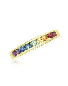 Gold Rainbow Unisex Wedding Band Natural Sapphire 2.5mm Round Cut Top Selling 14K 18K Gold Ring