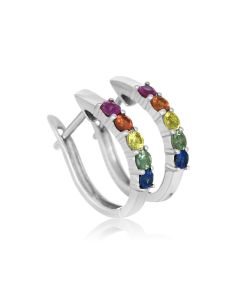 Rainbow Sapphire Prong Set Huggie Earrings in solid gold by rainbowsapphirejewelers.com