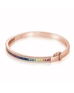 Radiance Wide Hinge Bangle Diamond Border Natural Iridescent Sapphire Gemstone Bracelet in 14K Rose Gold