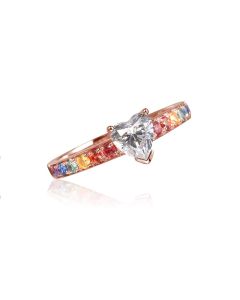 14K Rose Gold Ace Ring Heart Shaped Black Sapphire Rainbow Shank Anime Fandom Elven Ring