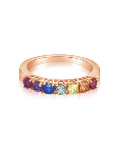 14K 18K Pink Gold Band Minimal BOHO Style Ring Natural Rainbow color Sapphire Solid Gold Band Wedding Jewelry Engagement Band Promise Ring