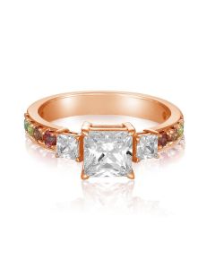 18K 14K Pink Gold Ring Square Simulated Diamond Natural Sapphire Ring in Solid Gold Band Wedding Engagement