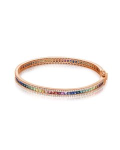 Diamond Border Bangle Hinged Bracelet in 14K Rose Gold BOLD Ombre Sapphire & Diamond D VVS