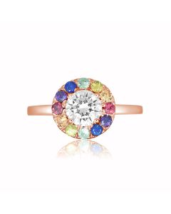 Pink Gold Sunflower  Ring 14K 18K Rainbow Sapphire Boho Style Gold Ring Minimal Mid-Century Floral Theme Ring