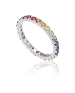 Rainbow Sapphire Elven Ring Eternity Fairy Gold Ring 18K 14K Gold Natural Colorful Sapphire Rings for Women Birthday Gift