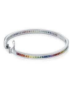 Essential Sapphire Bracelet Diamond Border Bangle 14K White Gold Station Bracelet Bling Bling