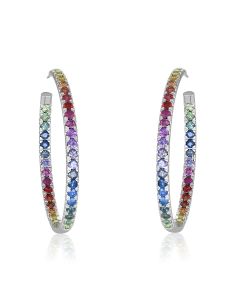 Rainbow Sapphire Earrings Hoop Huggie 14K White Gold (7ct tw) By:rainbowsapphirejewelers.com