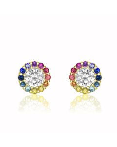 Yellow Gold SINGAPORE FLYER Ferris Wheel Sapphire Earstuds 14K 18K Earrings Round Shaped Rainbow Sunflower Sapphire MOISSANITE or Simulated Diamond