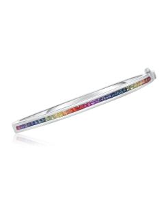 White Unicorn in Rainbow Sapphire MINIMAL GLAM solid 925 Sterling Silver Bangle
