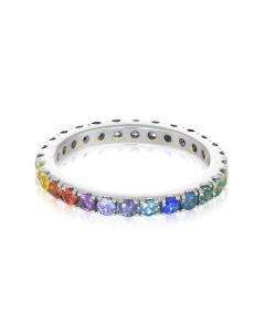 Rainbow Sapphire Pave Set Eternity Ring 925 Sterling Silver (3ct tw) By:rainbowsapphirejewelers.com