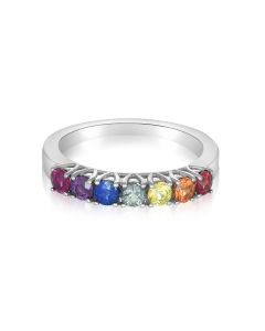 Rainbow Ring Natural color 3mm Sapphire Solid Silver Band Jewelry Gemstone Ring 925 Sterling Silver Rhodium Plated
