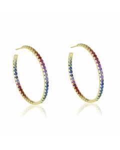 Rainbow Sapphire Earrings Hoop Huggie 14K Yellow Gold (7ct tw) By:rainbowsapphirejewelers.com