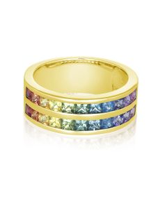 14K 18K Gold Elegant Ring Double Rainbow Sapphire Ring Top selling items half eternity ring Solid Gold ring