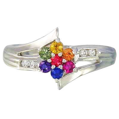 multicolor rainbow sapphire  diamond fashion ring 14k white gold  sku 1599-14k-wg-f90376